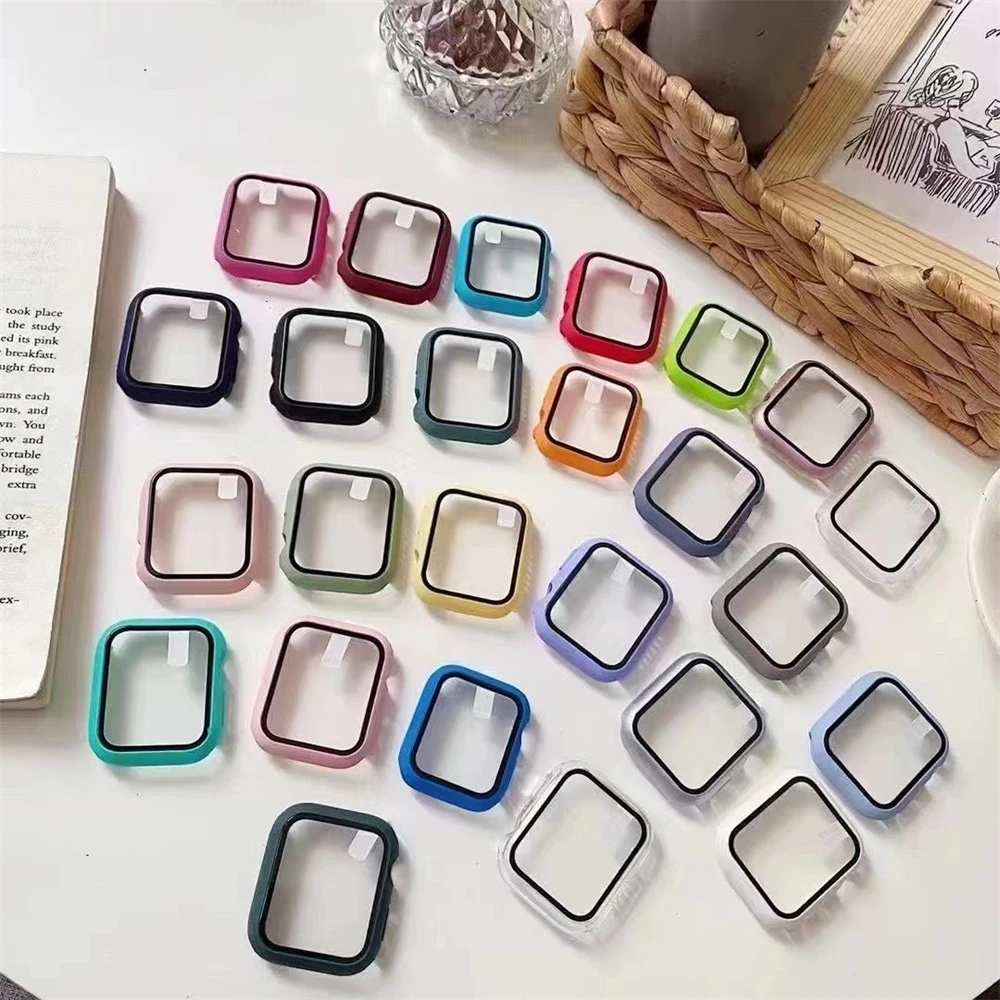 Vetro + Cover Per Apple Watch Case 9 8 7 6 Se 5 Iwatch Accessorie Screen Protector Apple Watch Serie 49Mm 44Mm 40Mm 41Mm 42Mm 38Mm