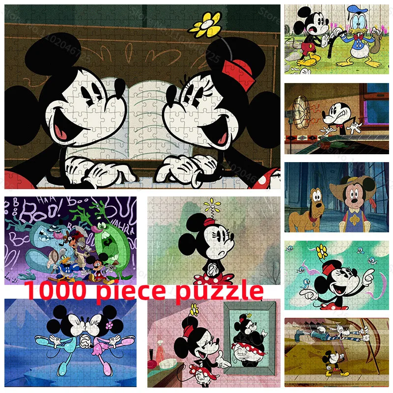 1000 Piece Puzzle Disney Cartoon Mickey Minnie Mouse Puzzle Educational Toy Creative Birthday Gift Kids Adult Collection Hobby disney mickey mouse headband shanghai disney cartoon transparent ear headband cosplay plush adult kids headband