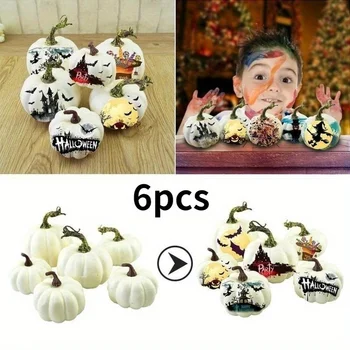 6Pcs Mini White Simulation Pumpkin Fashion Halloween Foam Craft Pattern DIY Festival Supplies Decoration 2