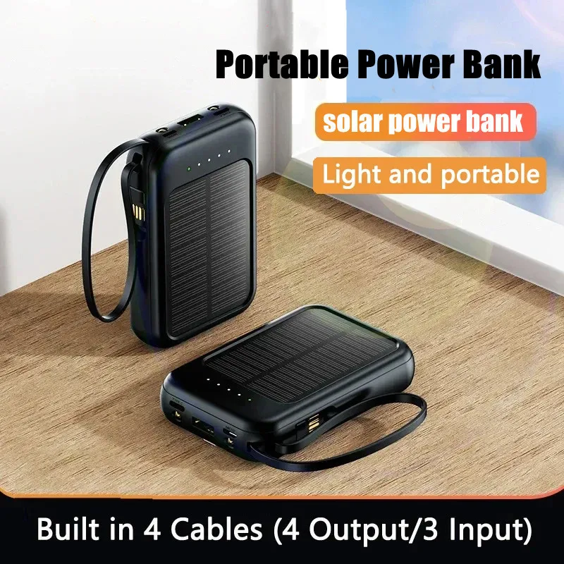 

Portable Solar Power Bank with Cable Emergency Light Portable Solar Charger Outdoor Emergency Power Supply