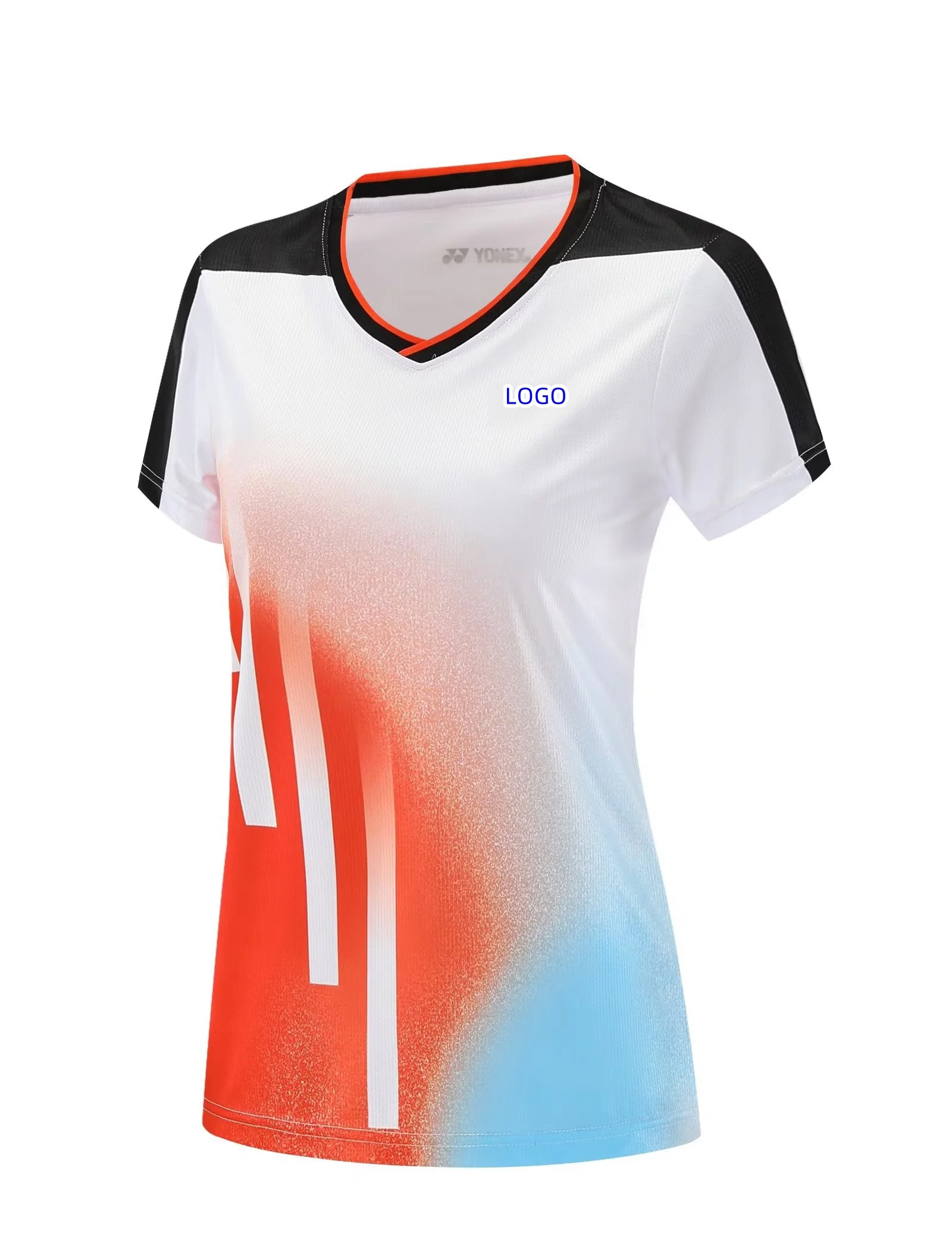 Custom YY men's and women's badminton T-shirt quick drying breathable V-neck tennis training clothes can be printed LOGO
