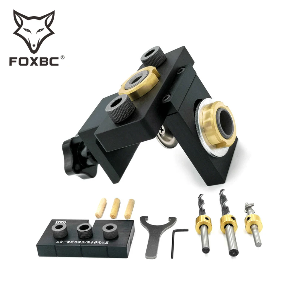 FOXBC Woodworking 3 in 1 Adjustable Doweling Jig 8/15mm Drill Bit Pocket Hole Jig Guide Kit foxbc woodworking 3 in 1 adjustable doweling jig 8 15mm drill bit pocket hole jig guide kit