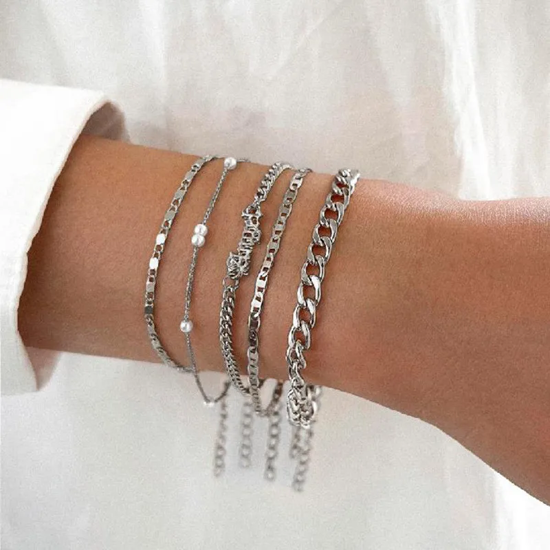 thumbnail image 1 of 7 Pcs/Set Punk Gold Color Bracelets for Women Streetwear Goth Heart Prints Metal Design Open Bangle Fashion Jewelry Gifts 2025, 1 of 4