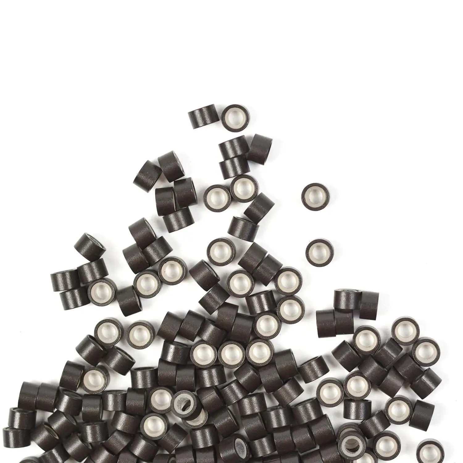 200/500pcs 4.5mm 실리콘 라이닝 마이크로 링크 링 알루미늄 헤어 익스텐션 비즈 블랙 다크 브라운 I 팁 헤어 익스텐션용
