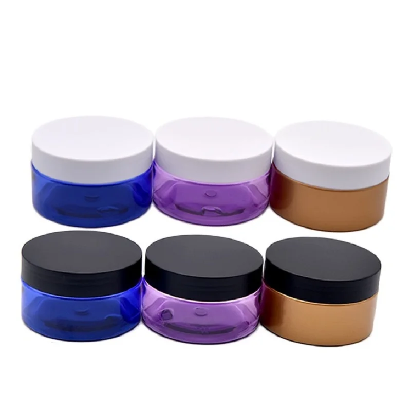 

Empty Cosmetic Containers White Black Matte Frost Lid PET Plastic Jars Gold Purple Blue Cream Pots 100ml 120ml 200ml 250ml 24pcs