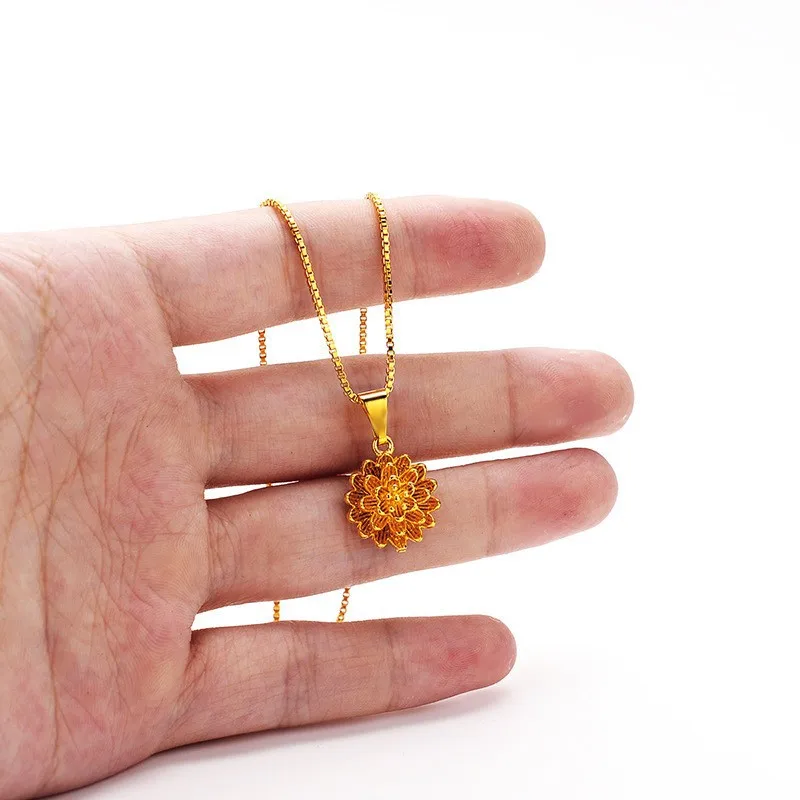 Boutique 9999 new women's gold necklace 24K real golden lotus pendant fashionable women's collarbone chain jewelry