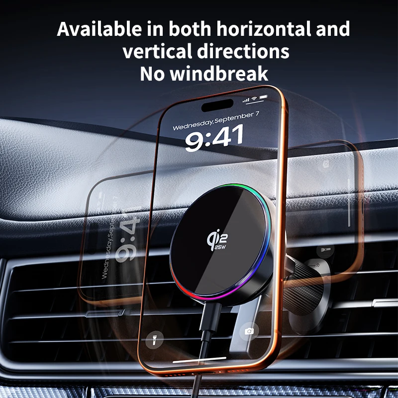 Magnetic 25W Wireless Car Charger & Phone Holder Stand with Fast Charging