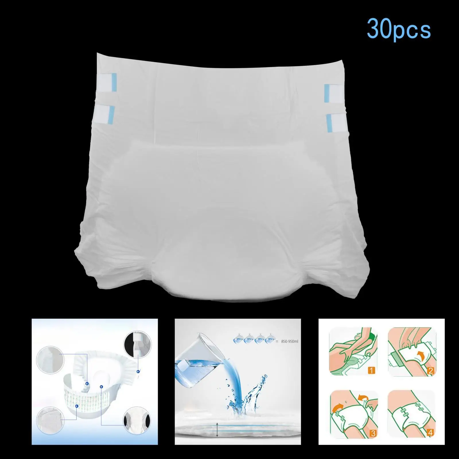 30Pack Disposable Adult Diaper Hygiene Nappies for Elders Absorbent 5