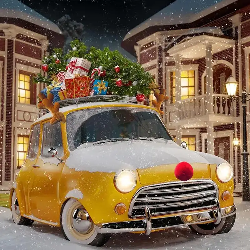 Weihnachten Rentier Auto Fahrzeug Nase Horn Kostüm Set  Weisehalsketten-silber Rudolf Weihnachten Rentier Geweih Rot Nase Ornamente  Elch Auto