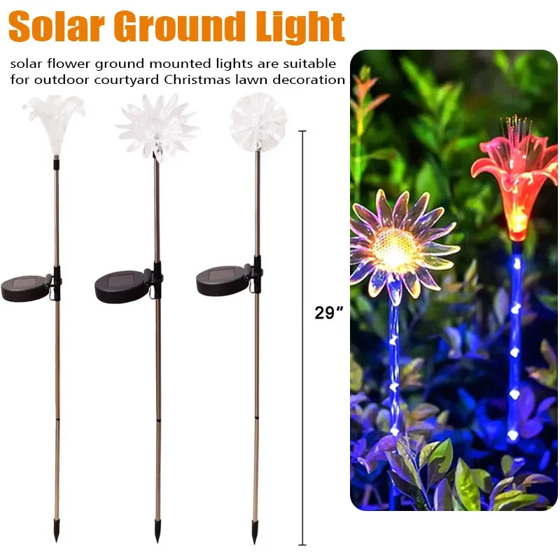2Pack Solar Underground Lamp 7 Colors LED Trumpet Flower Stakr Lamp Outdoor Park Courtyard Holiday Atmosphere Decor Flower Light