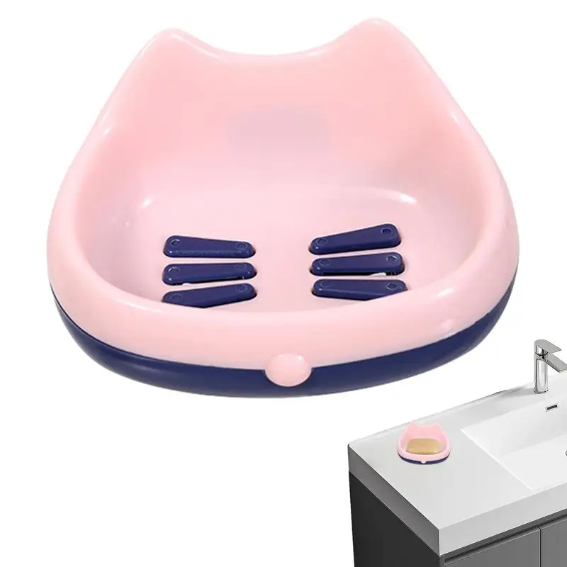 

Suction Cup Soapbar Dish Lucky Cat Wall Mounted Soap Bar & Sponge Holder Self Draining Double Layer Space Saving Soap container