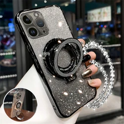 Custodia per telefono con glitter e anello portachiavi in cristallo e supporto