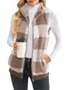 Autumn Winter Plaid Fleece Hoodie Vest Women's Cardigan Fashion Stand Collar Simple Casual Pocket Sleeveless Female Office Coat 3