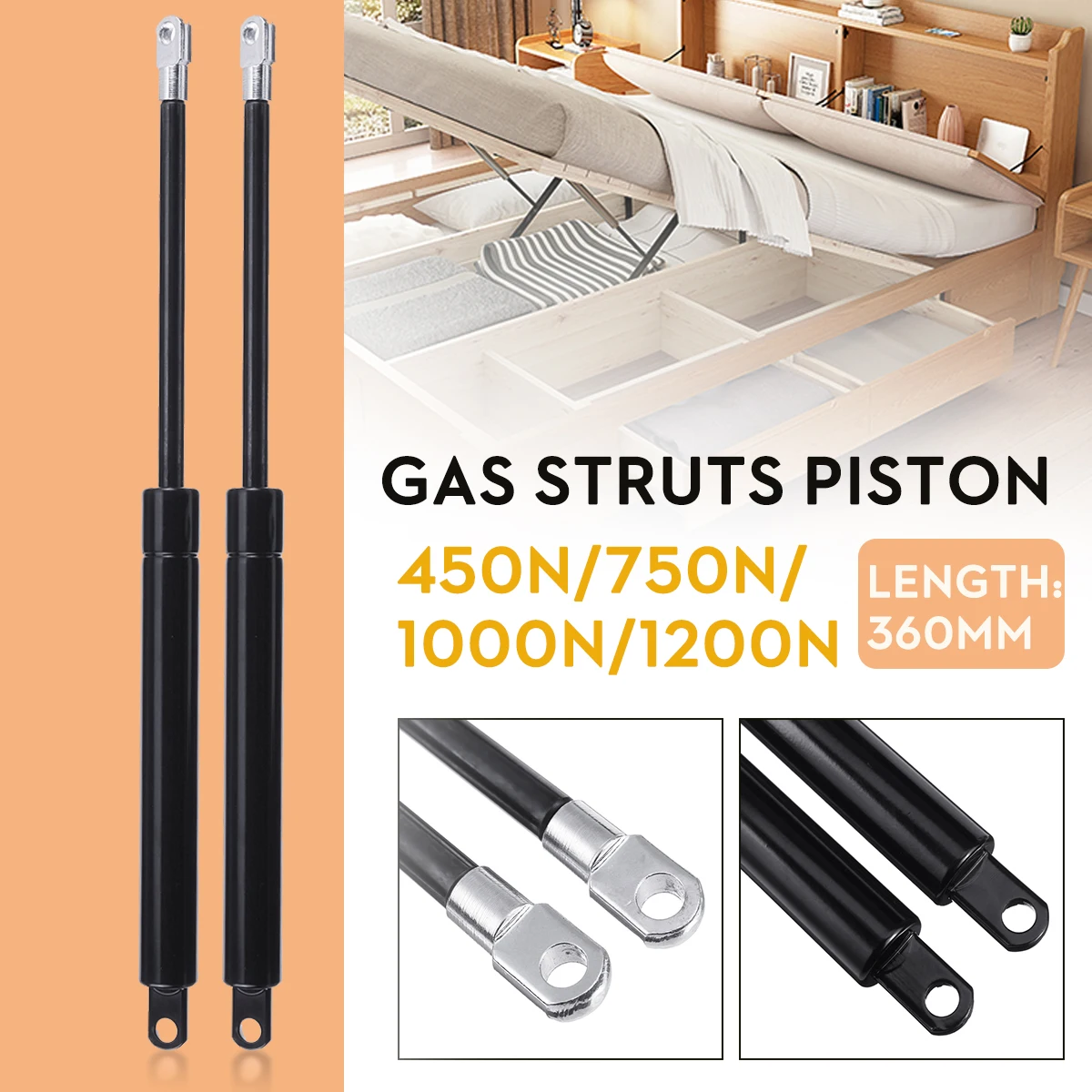 450N/750N/1000N/1200N 360mm Replacement Gas Struts Piston For Ottoman