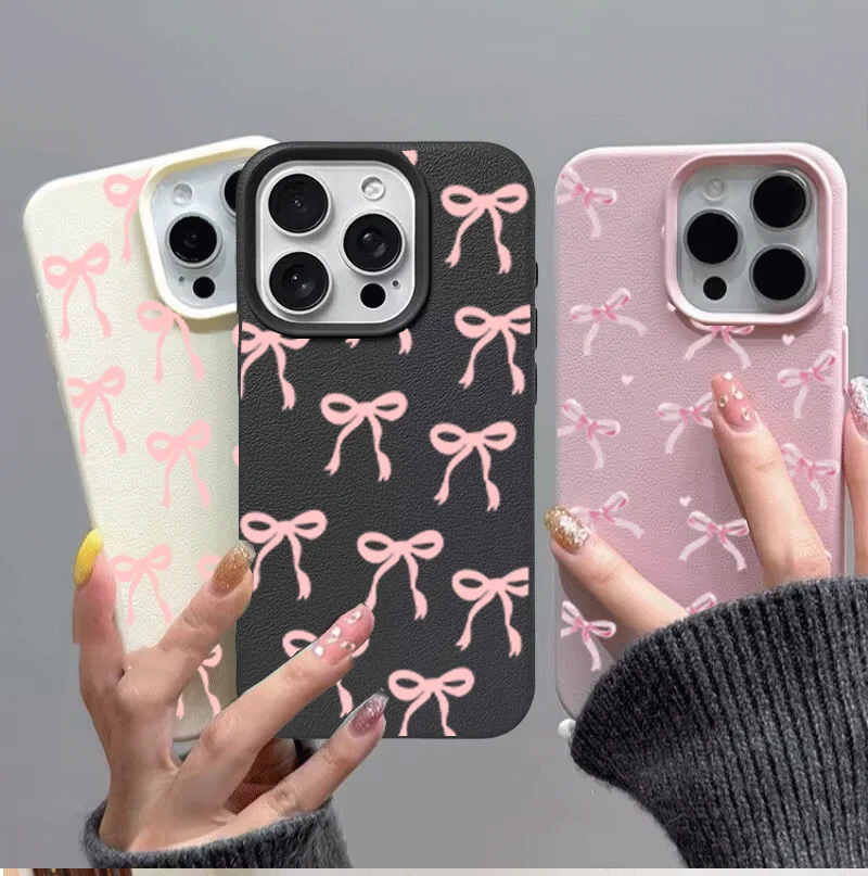 Chic Pink Bowknot Lichee Pattern Phone Case Cover