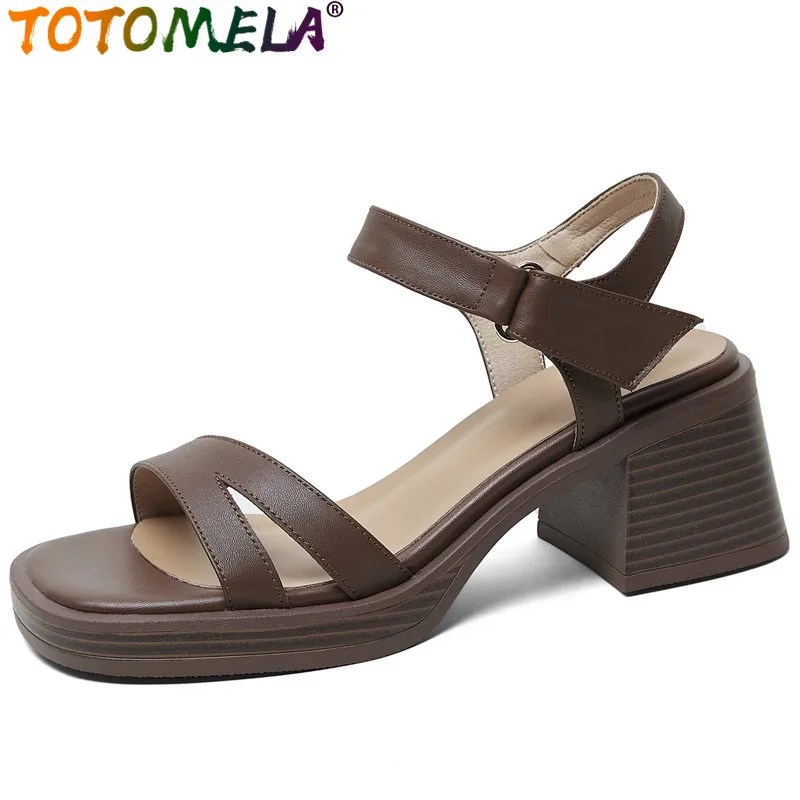 

TOTOMELA 2024 Size 34-40 New Thick High Heels Platform Shoes Vintage Ladies Casual Sandals Buckle Genuine Leather Women Sandals