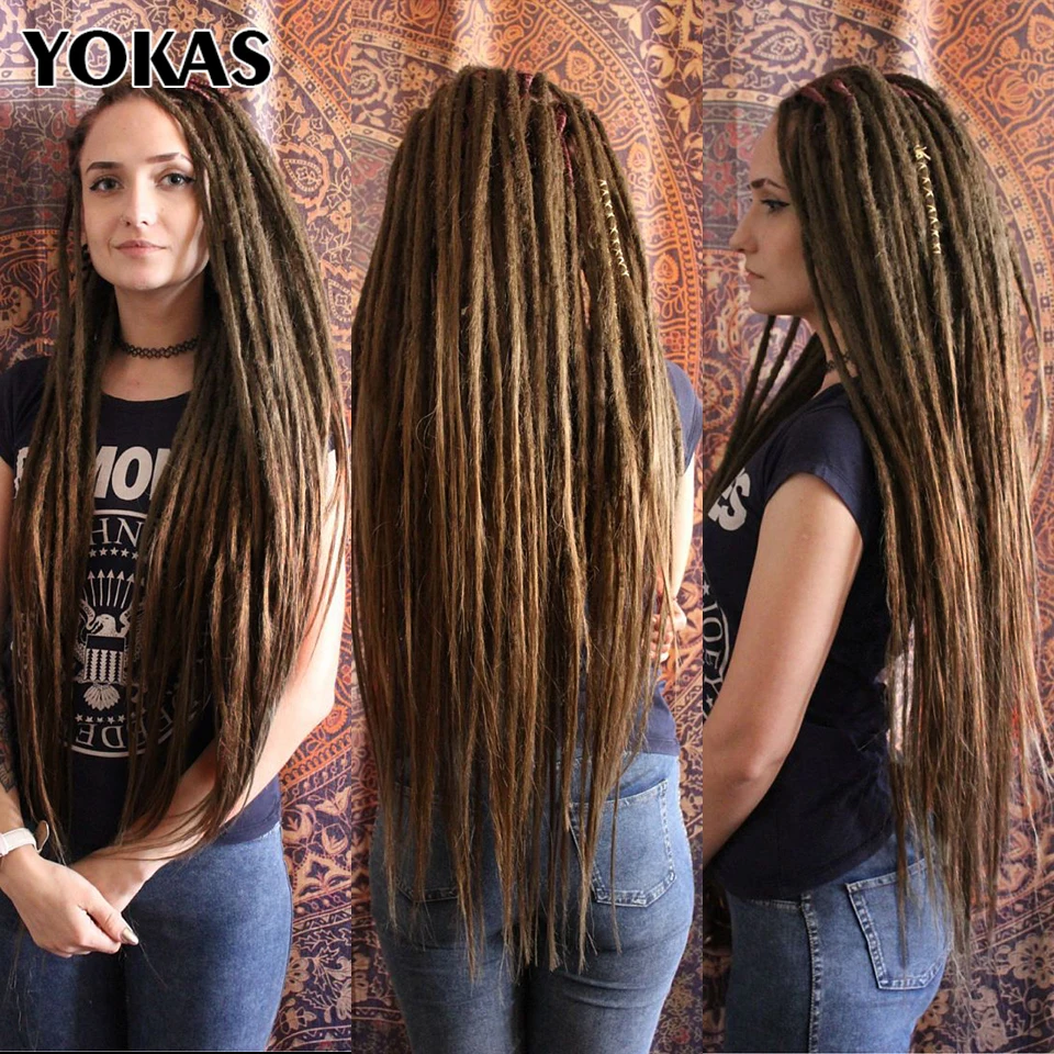 Dreadlock-extensiones de ganchillo hechas a mano para mujer, pelo sintético, 24, 36 pulgadas, trenzas de ganchillo, Dreadlocks, YOKAS