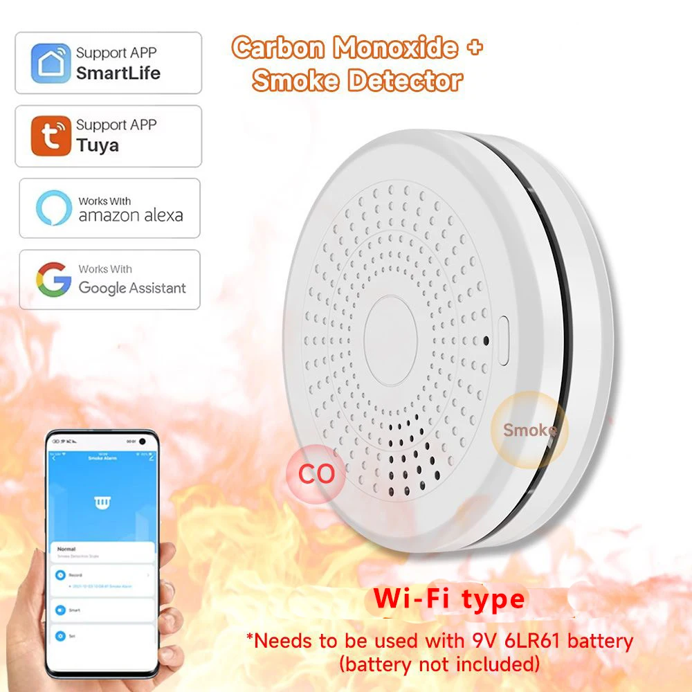 เซ็นเซอร์ตรวจจับควันไฟและเสียงรบกวนอัจฉริยะ รุ่นใหม่ Tuya 2 in 1 เครื่องตรวจจับควันและก๊าซคาร์บอนมอนอกไซด์ สำหรับบ้านอัจฉริยะ 1