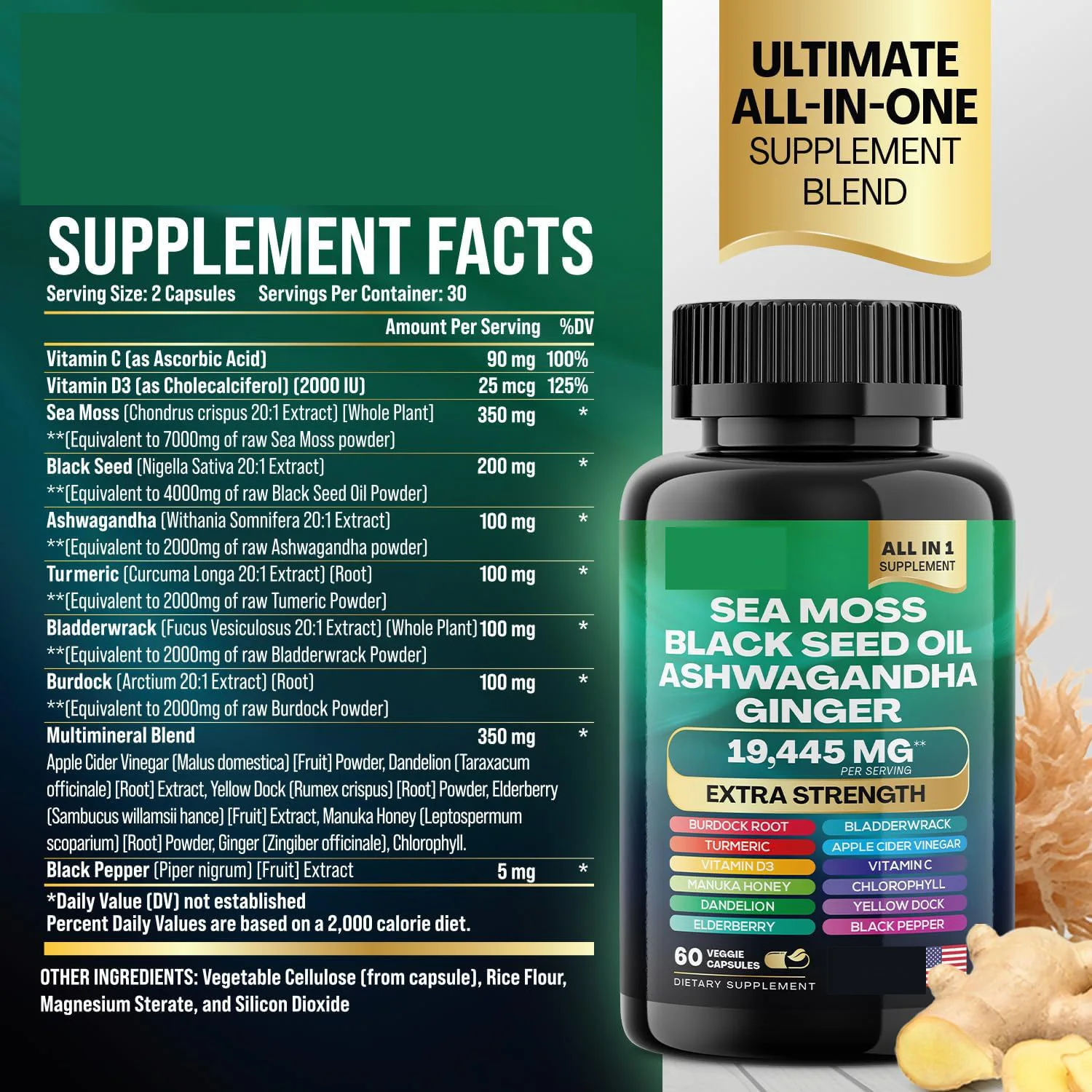 2 Bottle Sea Moss All-in-1 Blend and SHILAJIT Multivitamins 8-in-1 Capsules Immune Support
