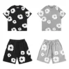 DENIM TEARS New Fashion Men's Women's Same Kapok Foam Printing Short-sleeved T-shirt with Shorts Set 5