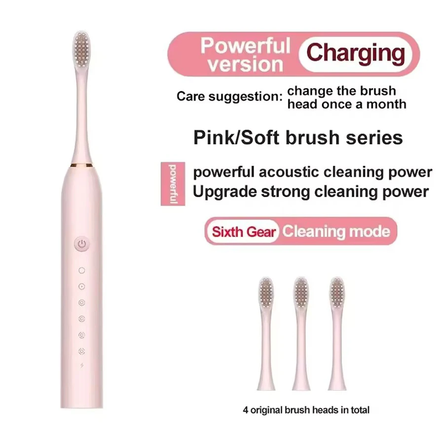 Electric Ultrasonic Toothbrush Six Speed Mode Home Soft Hair USB Charging Waterproof Adult Tooth Cleaner Automatic Couple Set-