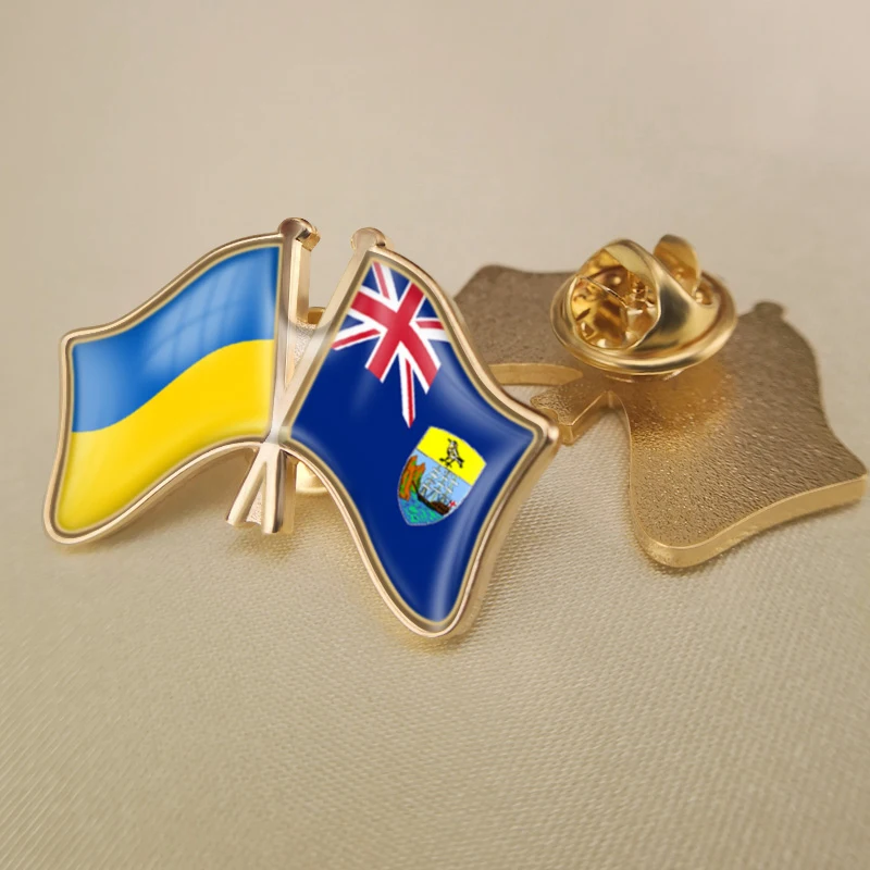 

Ukraine and St Helena Saint Helena Crossed Double Friendship Flags Lapel Pins Brooch Badges