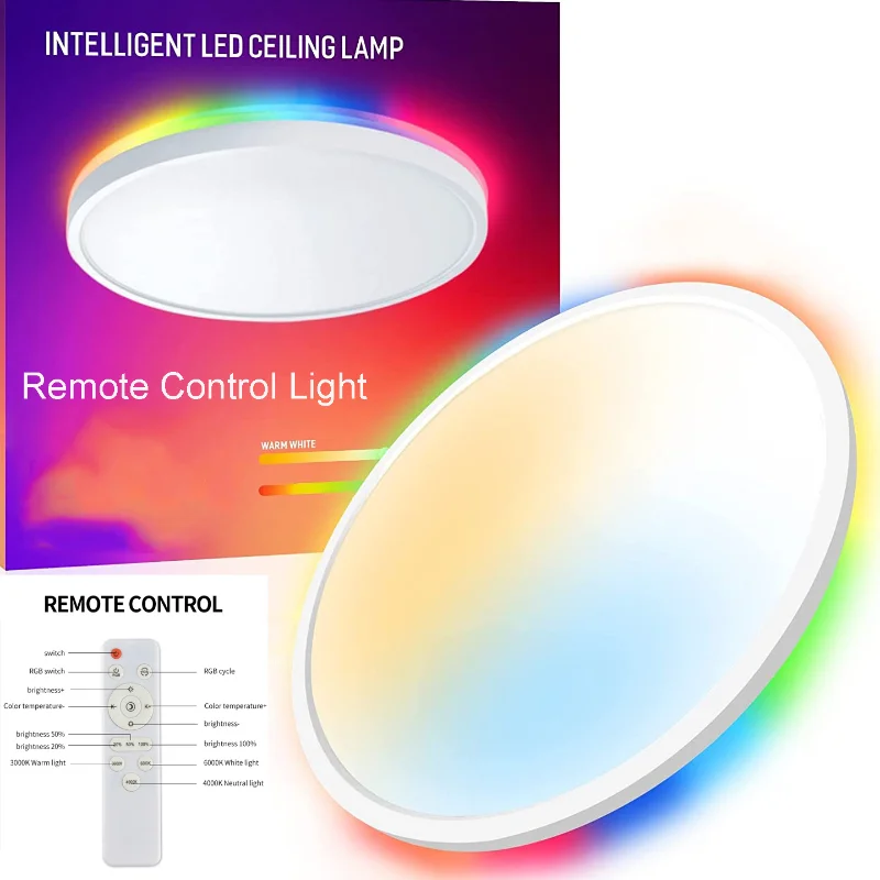 LED Ceiling Light WIFI Seven Color Round RGB Backlight Three Color Variable Light Infinitely Dimmable