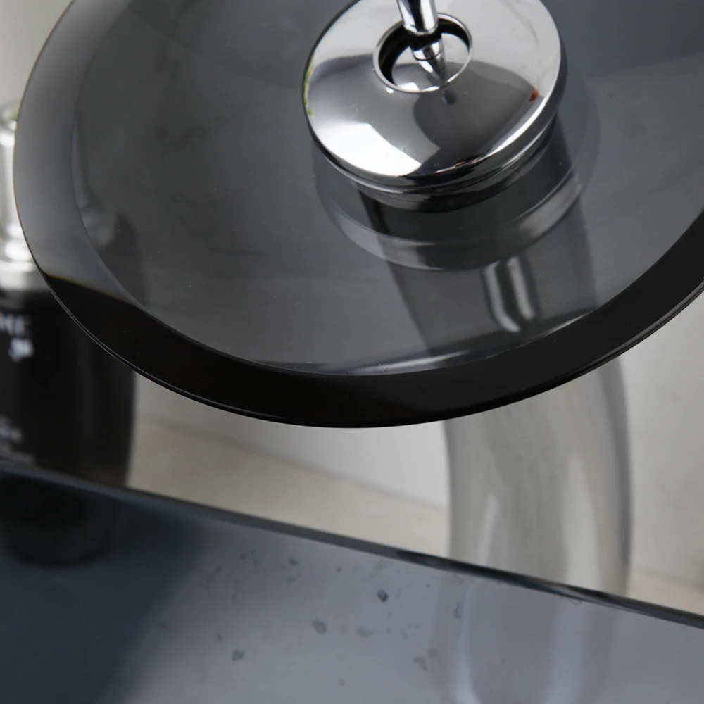 KEMAIDI Bathroom Vessel Sink Oval Glass Vessel Sink with Waterfall Faucet Tap Tempered Glass Bathroom Sinks Above Counter Basin 5