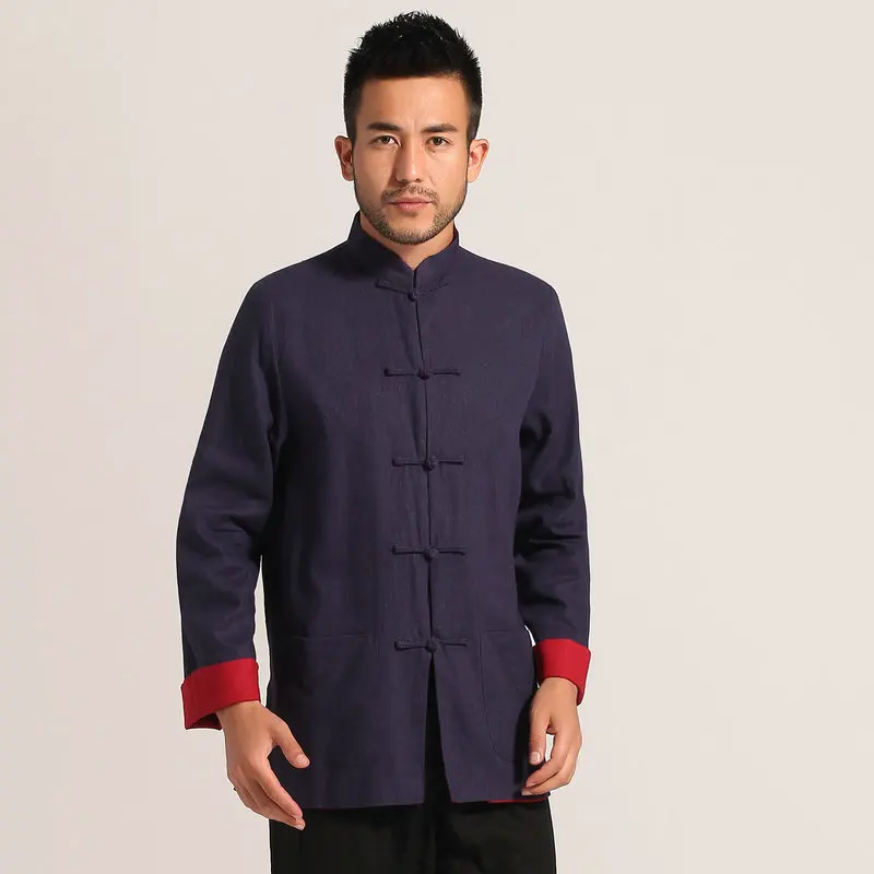 Men Linen Tunic Coat Both Sides Wearing Design Red Black Beige Mandarin Collar Tangzhuang Outfit Hanfu Chinese Kungfu Jackets classic custom made groom tuxedos black best man mandarin lapel groomsman men dinner wedding suits bridegroom jacket pants vest