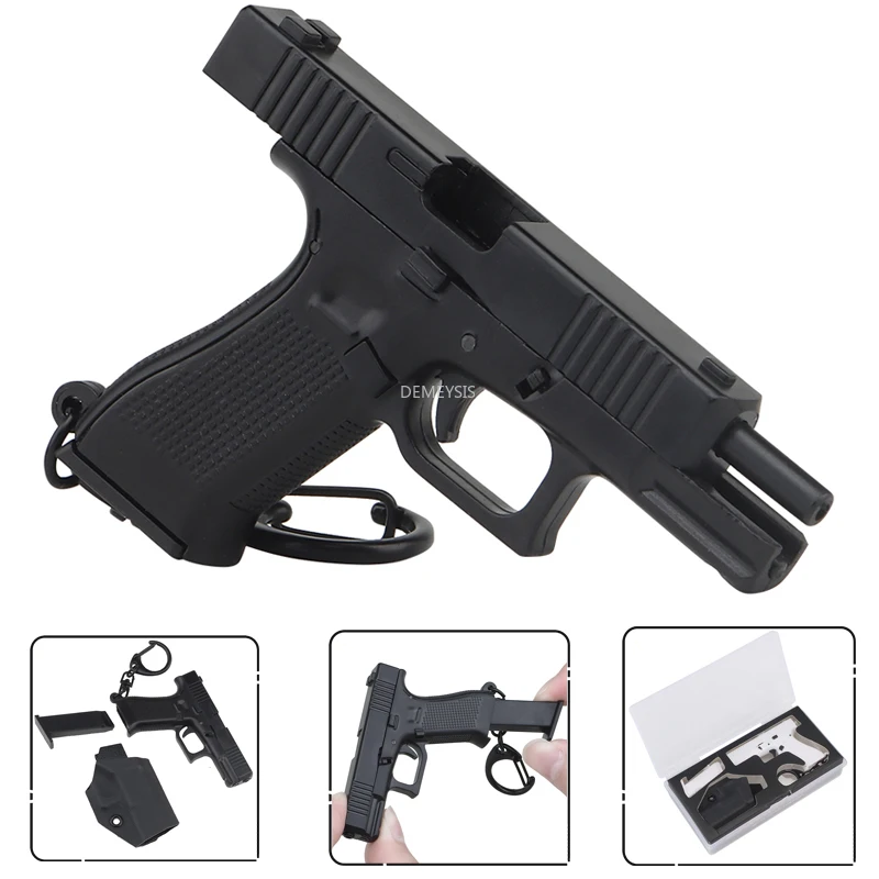

1:4 Mini G45 Pistol Shape Tactical Keychain Detachable Holster Weapon Decoration Keyring Key Chain Set Backpack Pendant Gift Toy