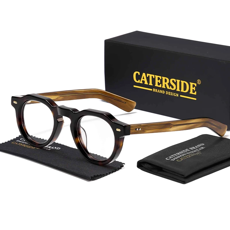 CATERSIDE Montura de gafas ópticas redondas vintage para hombre, acetato de alta calidad, núcleo de pasador, montura gruesa, gafas de mujer, gafas de decoración