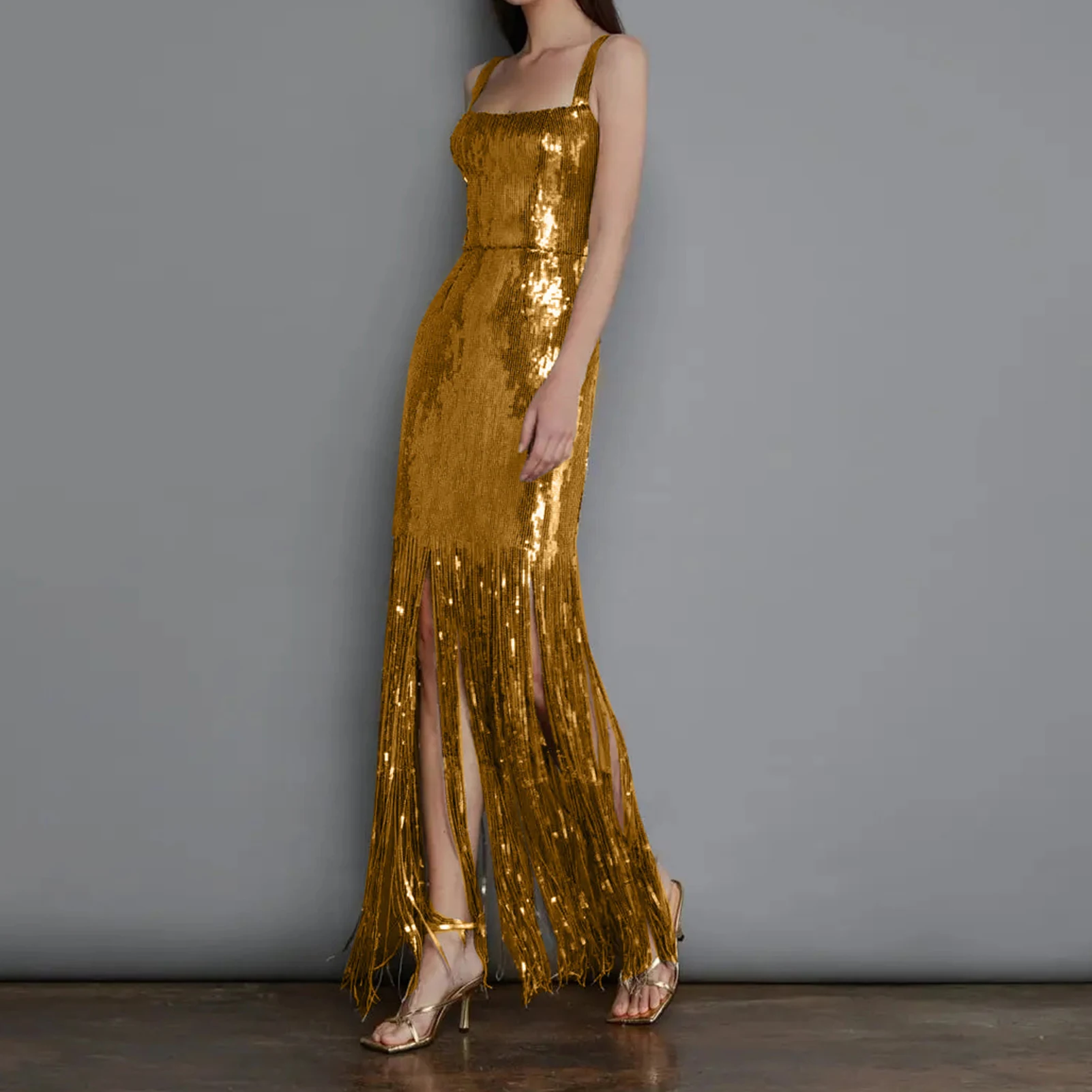 

Модное блестящее вечернее платье, блестящее женское облегающее Платье макси с открытой спиной и кисточками, модная летняя облегающая одежда для ночного клуба