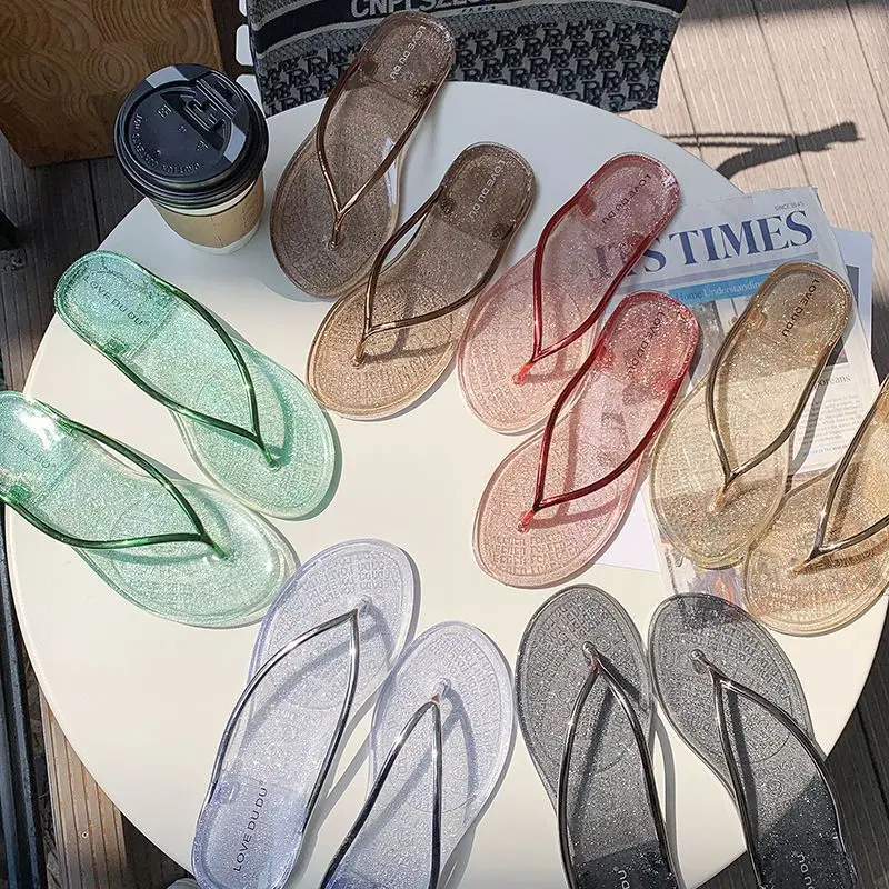

Summer fashion crystal herringbone slippers women's beach sandals