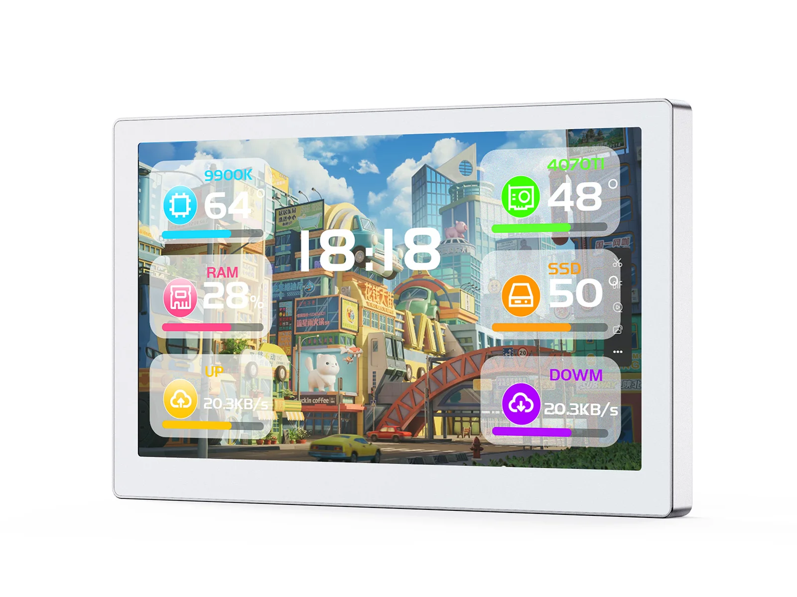Waveshare 5/7 인치 USB 모니터, PC 케이스 보조 화면, 데스크탑 RGB 주변 화면, IPS 패널, 800 × 480, 1024 × 600 해상도