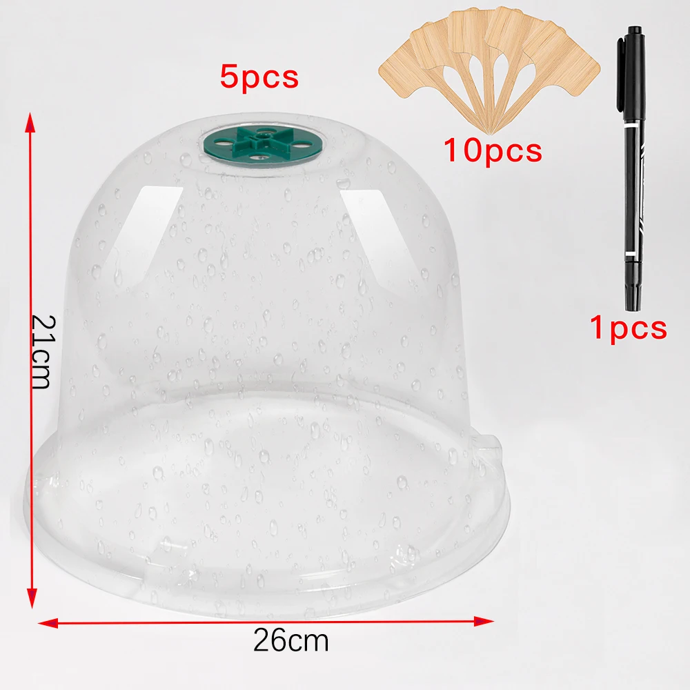 5-Greenhouse-Garden-Plant-Sprout-Guards-for-Frost-Protection-Plus-10-Gardening-Wood-Labels-and-1.jpg 5 Üvegházhatású Kerti Növényi Csírák A Fagyvédelemhez, Plusz 10 Kertészeti Fa Címkék És 1 Marker Toll Újra Felhasználhatók - Image 5
