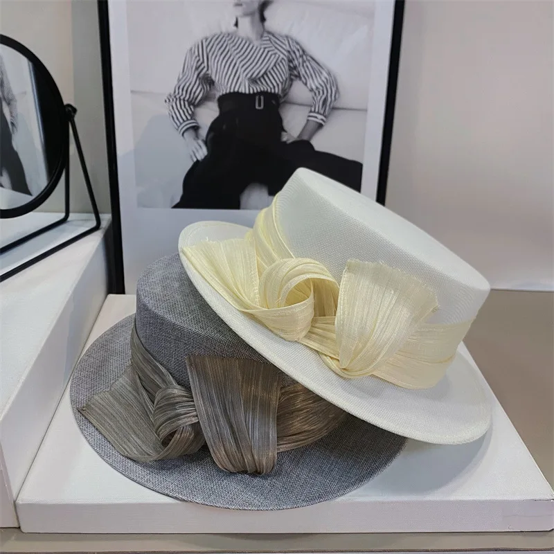 

Fashion Elegant Handmade Masha Fedoras Flower Wedding Bridal Hat Spring Sunshade Big Brim Women's Banquet Bucket Hat