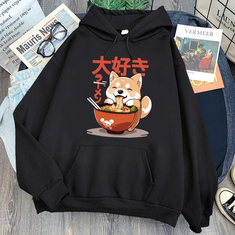 Shiba Inu Enjoying Ramen Print Hoodie Autumn High Quality Soft Sweatshirt Streetwear Women/Men Autumn Winter Pullovers Hooded