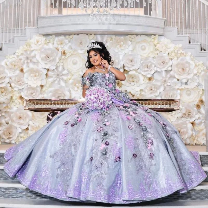 

Lilac Purple Off The Shoulder Ball Gown Quinceanera Dress Appliques Birthday Party Gowns Beaded Prom Dresses Vestido De 15 Anos