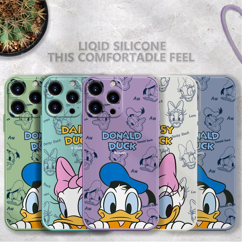 Square Liquid Case For iPhone 13 12 11 Pro Max 5S 6S 6 7 8 Plus X XR XS SE2022 12 13 Mini Candy Color Shell Donald Duck cute iphone 13 mini case
