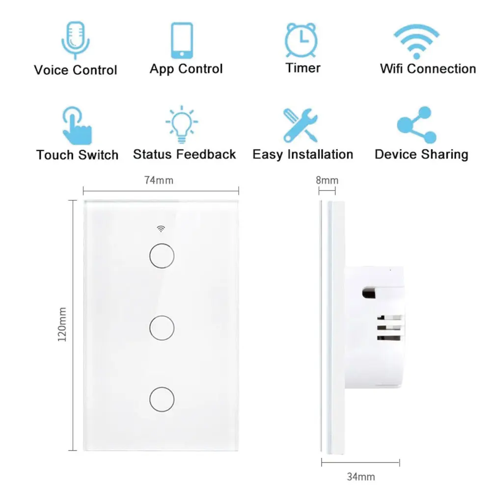 Smart Switch Tuya Smart Life Light Switch WiFi Touch Sensor App Remote Control No Neutral Wire 110V 220V For Alexa Google Home
