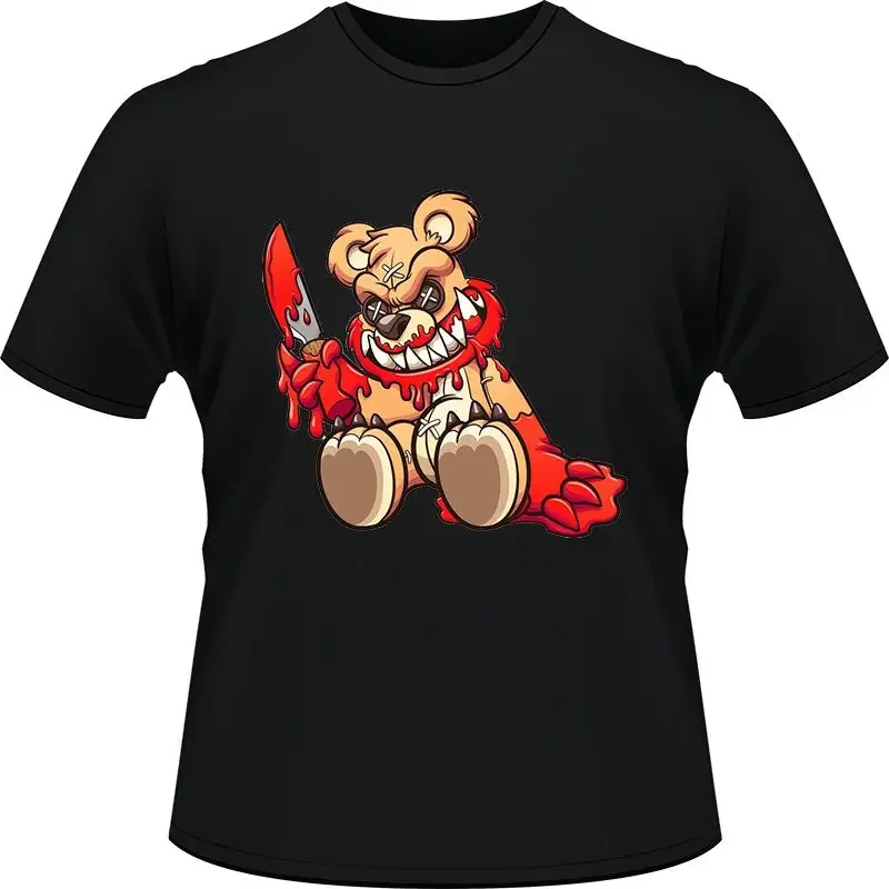 

A Bear Covered in Blood Cotton T-Shirts Leisure Hip-hop Roupas Women Top Y2k Female Clothing Cool Same Style Creative Portrait