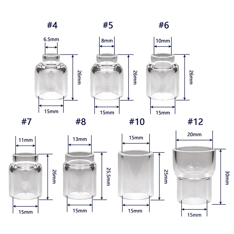 Kit Torcia TIG Stubby 31 Pezzi Con Lenti Gas E Tazze In Vetro Pyrex #12 Per WP-17/18/26
