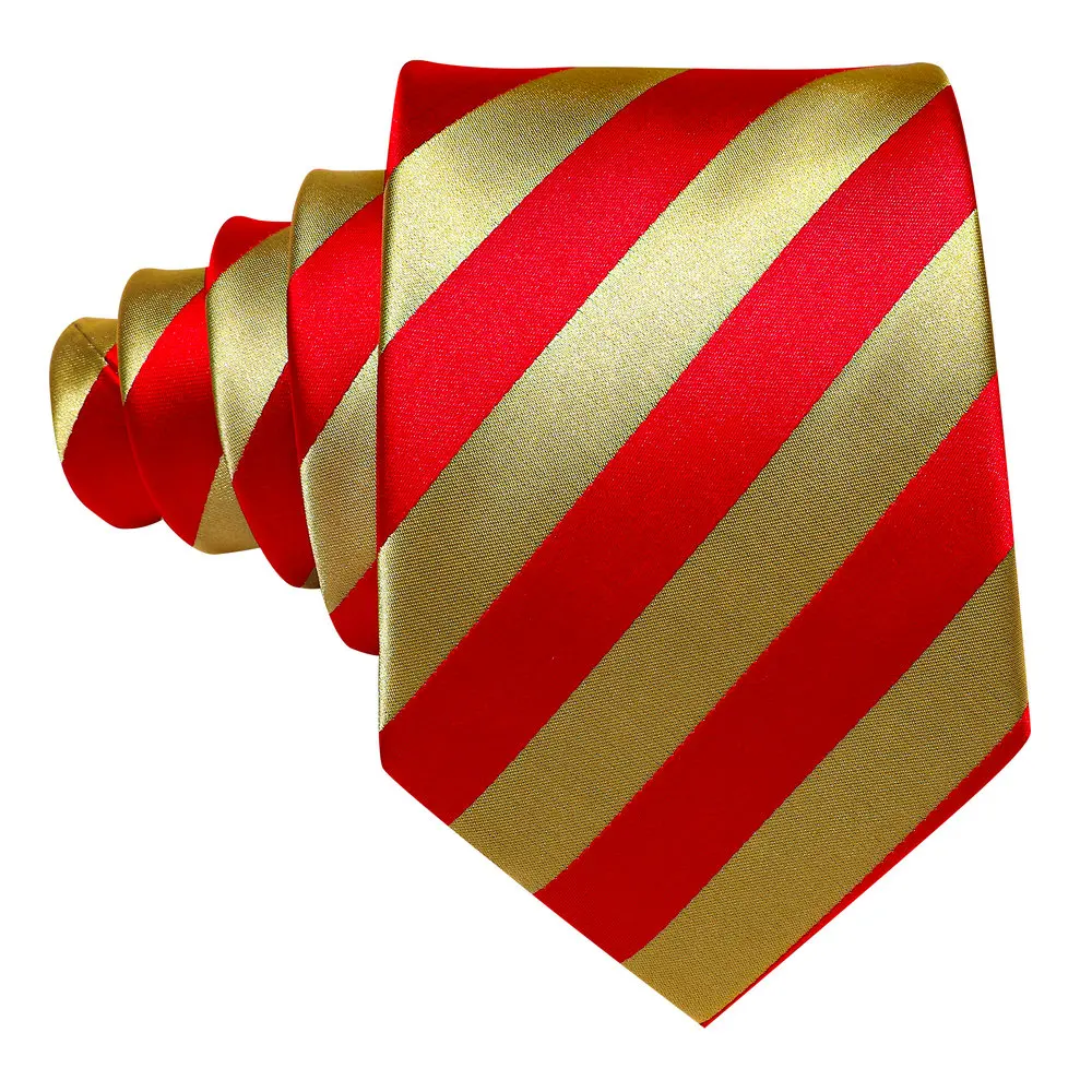 Corbata de seda a rayas para hombre, conjunto de gemelos de pañuelo rojo y dorado, corbatas exquisitas, regalo de boda para novio, diseñador Barry.Wang 6362