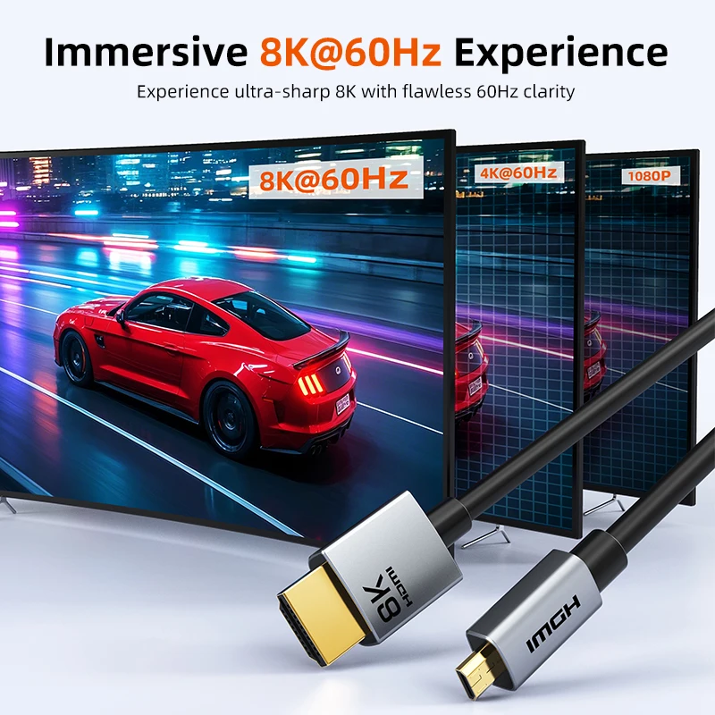 High-Speed 8K/60Hz Micro HDMI to HDMI Cable with 3D Support
