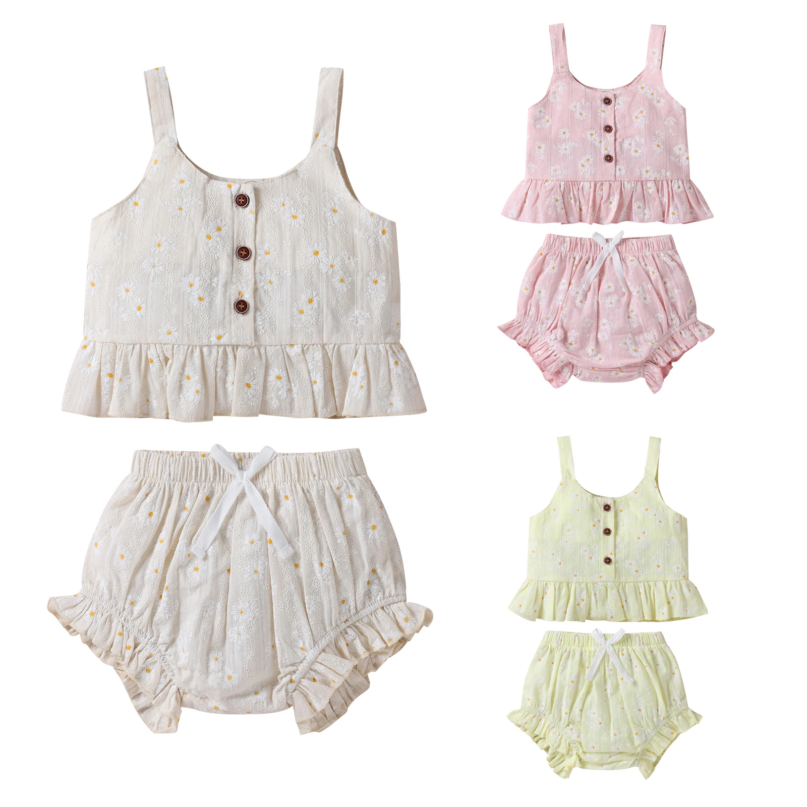 14years Baby Girl Vest Tops, Shorts Suit, Sleeveless U Neck Blouse