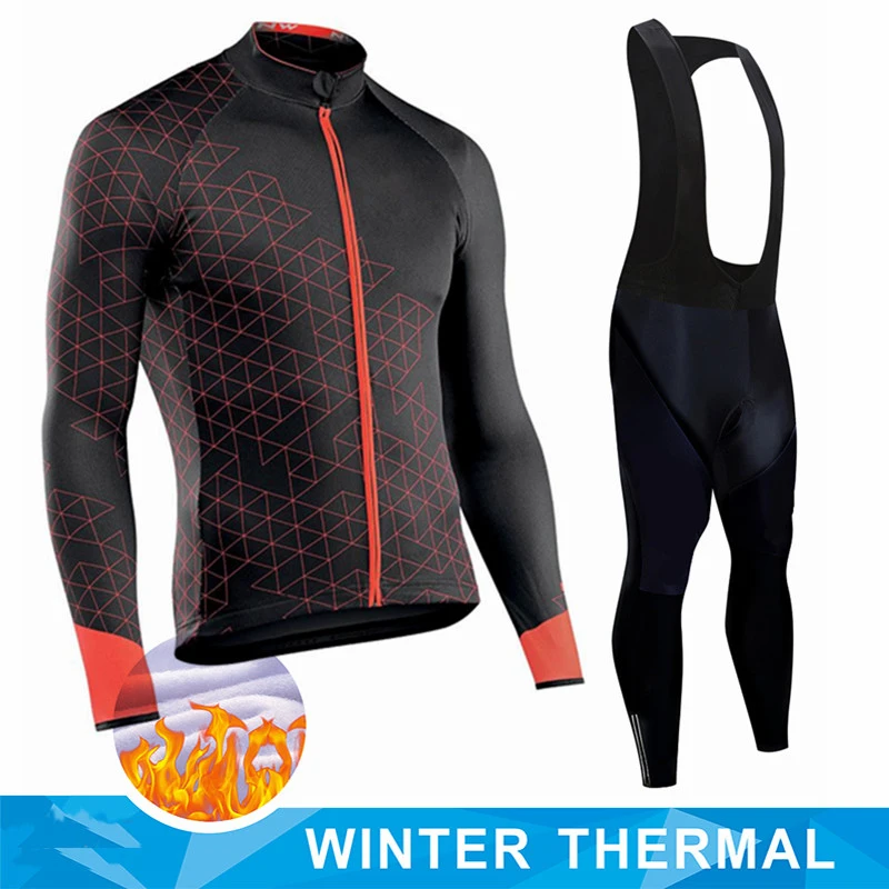 Winter Thermal Fleece Cycling Jersey Men's Mtb Clothing Man 2023 Blouse Uniform Bicycle Clothes Complete Tricuta Bib Maillot Set 3
