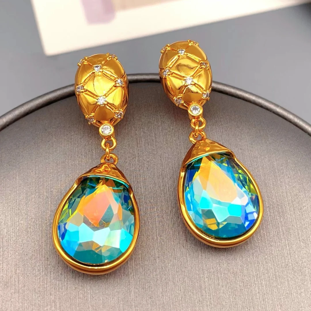 

Super Shiny Earrings Colorful Crystal Pendant 18K Gold Stainless Steel Women's Earrings Classic Luxury Jewelry Wholesale
