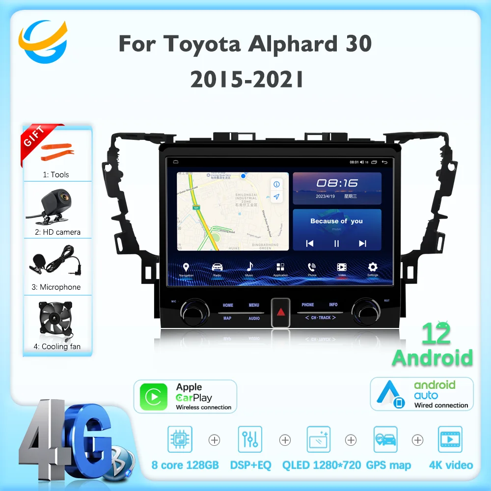 Jehung Android 12 Per Toyota Alphard 30 2015-2021 Smart Multimedia Video Player Gps Radio 5G Carplay Navigazione 11.8 Pollici 8 Core
