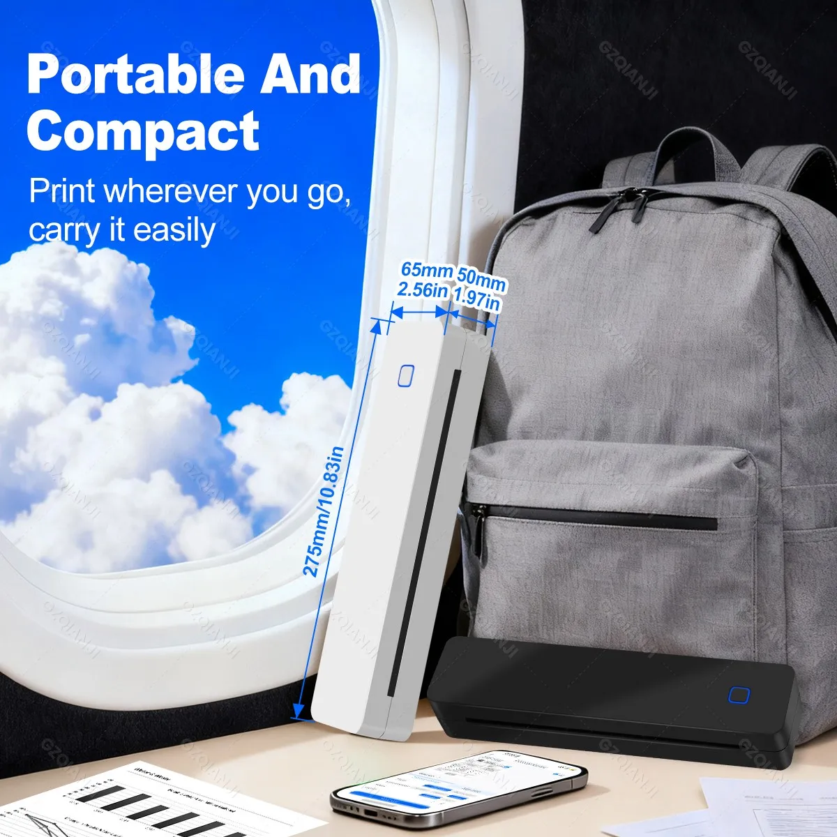 A4 Thermal Printer Bluetooth Wireless Portable Photos PDF Document Printer Support Windows/Android/iOS