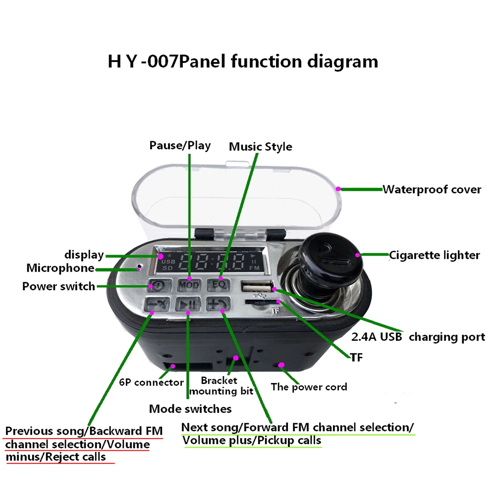 야외 개인용 오토바이용 HY-007 마이크 TF 라디오 USB 충전기가 포함된 오토바이 블루투스 호환 스피커 오디오 시스템